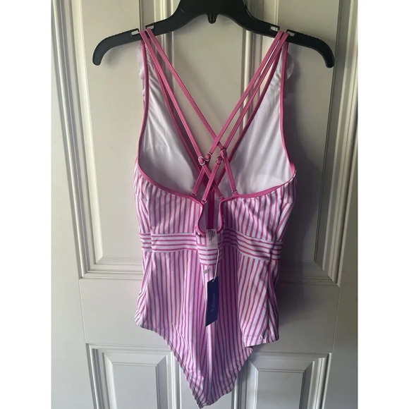 Swimsuit NWT  Women Ruffled V Neck Design Strapy Open Back One Piece Swimwear XL - Picture 7 of 11